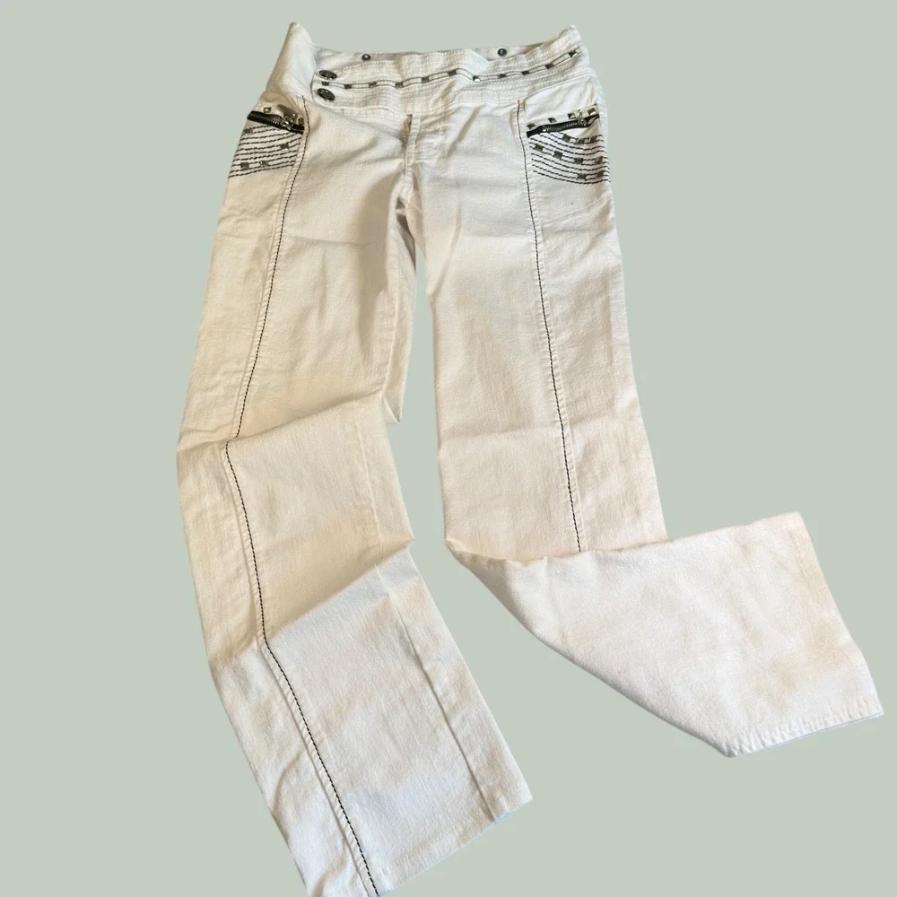 Cheviotto White Denim Studded Punk Rock Straight Leg Jeans Size 10